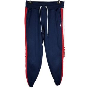 Polo Ralph Lauren Joggers Small Spell Out Logo Blue Red White Stripe Sweatpants
